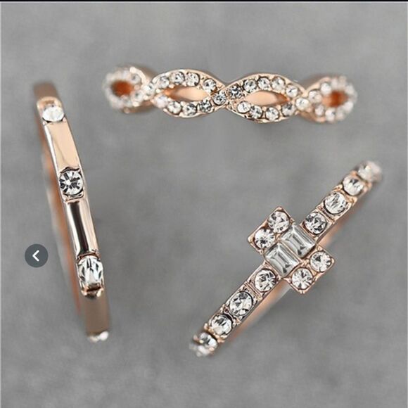 💫✨3pc BoHo Elegant Rosegold Crystal Stackable Ring Set 💫✨ - Picture 5 of 11